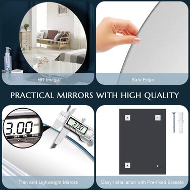 Дзеркало настінне прямокутне 40x60 см без рами, сучасне для ванної кімнати, HD скляне дзеркало