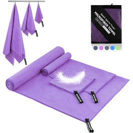 Набір рушників Neerow з мікрофібри (3 шт.): великий (152x76 см), фітнес (80x40 см), маленький (30x30 см), фіолетовий