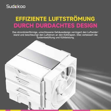Кулер для процесора Sudokoo SK620 White (AM5): двосекційний повітряний охолоджувач з цифровим дисплеєм, 6 теплотрубками та 2 вентиляторами PWM FDB 120мм, білий