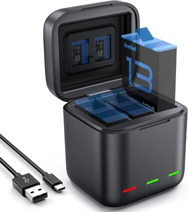 Зарядний пристрій для GoPro Hero 13 Black — 3-канальний зарядний пристрій з швидкою зарядкою, USB-C кабель. Сумісний з GoPro Hero 13 Black, оригінальний акумулятор (без акумулятора). Для Hero 13