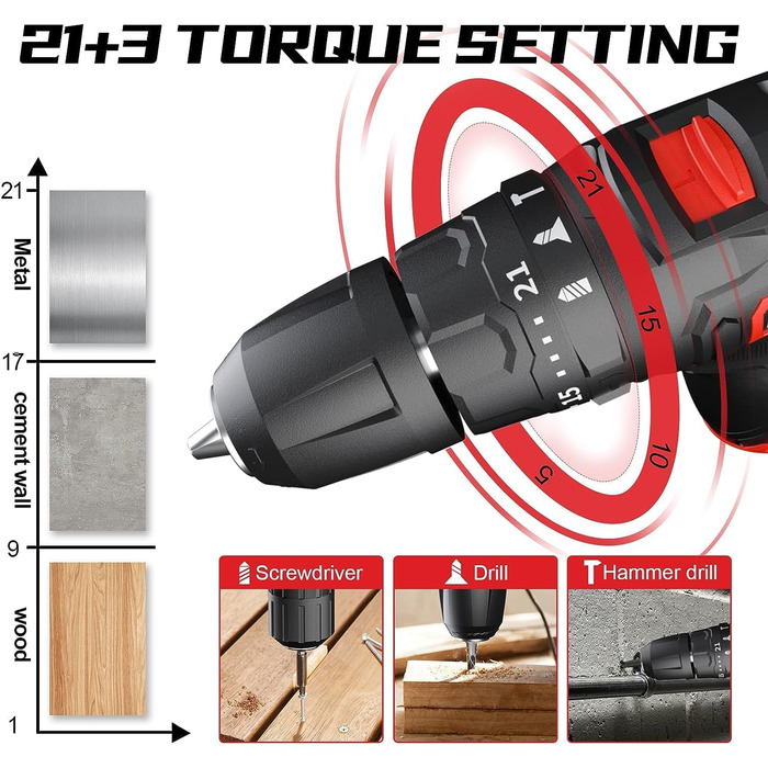 Акумуляторний ударний дриль-шуруповерт PULITUO 12V, комплект, металевий патрон 3/8', 21+1+1 ступенів моменту, LED-ліхтар, 35 Нм, 1300 mAh, бездротовий дриль