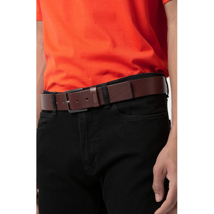 Чоловічий шкіряний ремінь HUGO Gionio SZ40 з логотипом на петлі, колір 80 (темно-коричневий 202)