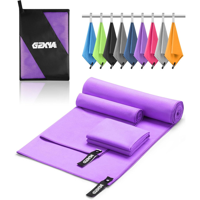 Набір рушників з мікрофібри GZXYA (3 шт.): великий (180x60 см) + 2 маленькі (80x40 см), швидковисихаючі, для спорту та басейну, фіолетовий