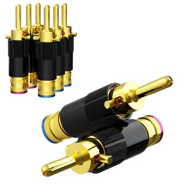 Комплект позолочених бананових роз'ємів Monosaudio (8 шт.) для акустичних кабелів, домашнього кінотеатру та AV-ресиверів, модель BA1410