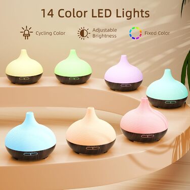 ASAKUKI Дифузор ароматичних олій 300мл, ультразвуковий зволожувач повітря, ароматерапія, LED-підсвічування, без BPA, для спа, офісу, спальні (Чорний)