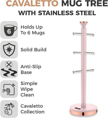Tower T826132PNK Cavaletto Beaker Stand with Stainless Steel Stopper, Soft Base, Marshmallow Pink and Roségold