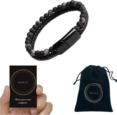 Чоловічий браслет з натурального каменю лава та шкіри з магнітним застібкою (6 мм)