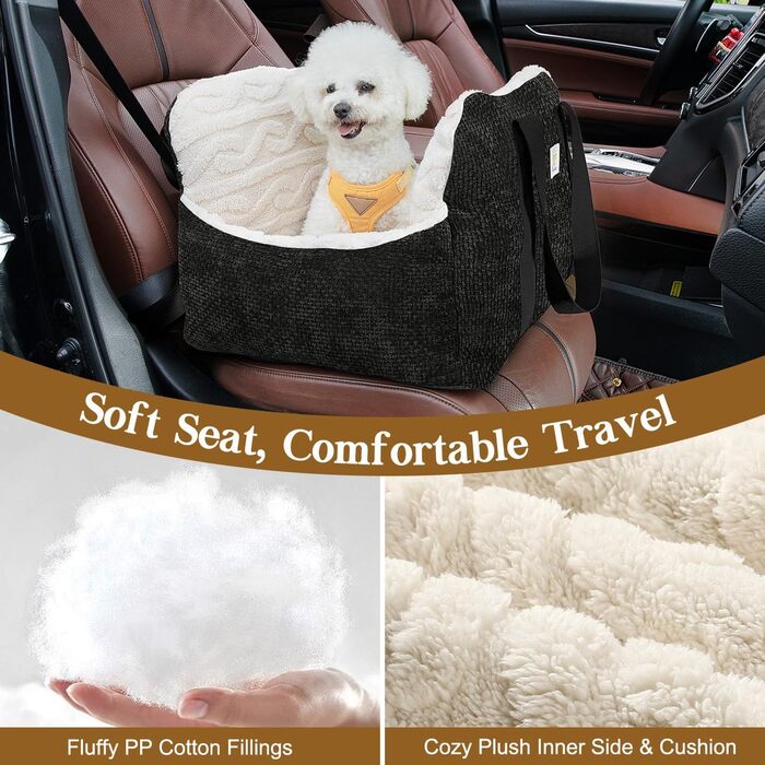 Автокрісло для собак Pawaboo - зручне ліжко-переноска для маленьких собак до 11 кг (чорне)