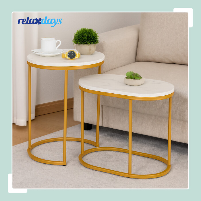 Relaxdays Набір столиків Satztisch, 2 шт., імітація мармуру та метал