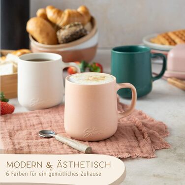 Stone Age Design Coffee Cups (6x350ml) - 100% Handmade Coffee Mugs - Set of 6 Unique Pastel Colors - Large 350ml Mug Suitable for Any Beverage