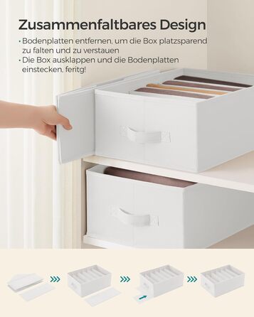 SONGMICS Closet Organizer 6-Piece Set, Storage Box with 6 Compartments, Drawer Organization System, Foldable Storage Boxes, 42 x 30 x 17 cm, for Pants, Clothes, RUS009G03 (Cloud White)