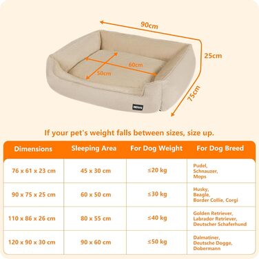Ліжко для собак, собаче ліжко, подушка для собак, корзина для собак. Знімне та пральне, бежеве, 90 x 75 x 25 см