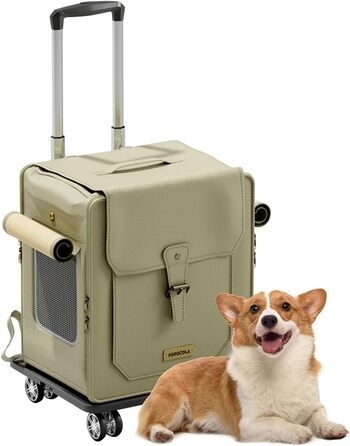 Рюкзак для тварин Galatée з колесами, візок для домашніх тварин, сумка для подорожей з собакою з знімними колесами, рюкзак для собак з вентиляційними вікнами з сітки (зелений)