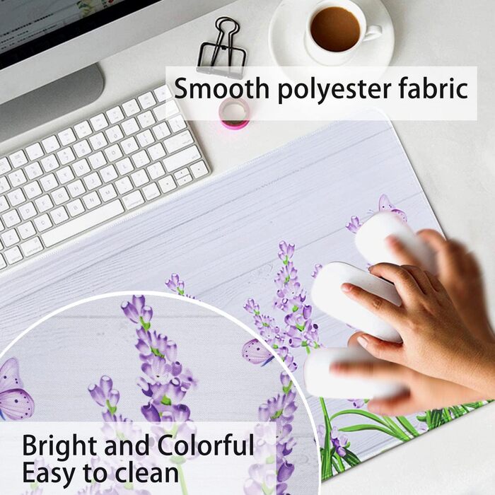 Мат для миші Sakura з квітковим дизайном, XL, 31.5 x 11.8 см, чорний, лавандовий