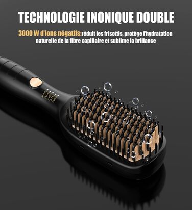 Професійний випрямляч для волосся – щітка-випрямляч, 4 температурні режими, 140°C–200°C, час нагріву 30 секунд, з іонізацією, підходить для всіх типів волосся (золотистий)