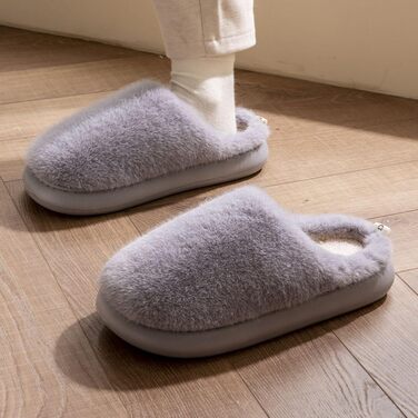 Теплі домашні тапочки з плюшем для жінок (40/41.5 EU, сірі) - антиковзаюча підошва