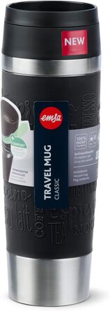 Термокружка Emsa N20220 Travel Mug Classic, 0.5 л, нержавіюча сталь, чорна, з кришкою Comfort-Verschluss, 6 год гаряча, 12 год холодна, 100% герметична, для подорожей