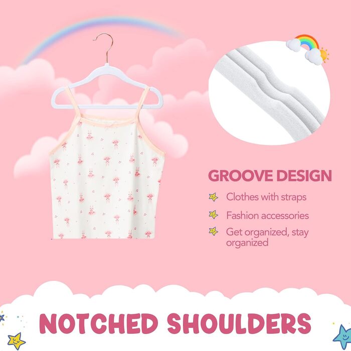 HOUSE DAY 60 шт. дитячі велюрові вішалки для одягу, преміум-якість, ультратонкі, антиковзні, 35.6 см