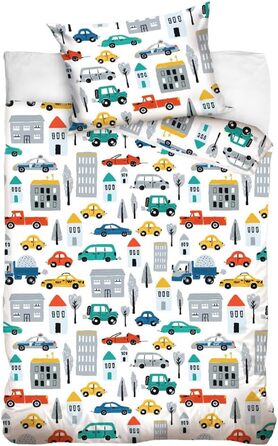 Комплект постільної білизни для дитячого ліжечка 100x135 з 100% бавовни - постільна білизна для дітей та малюків. Сонячний дизайн, стиль бохо, для дівчаток та хлопчиків, 40x60 + 100x135 (з принтом машини)