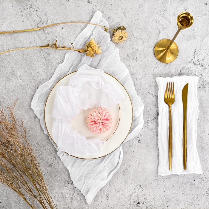 30 Cheesecloth Gauze Napkins, 50 cm, Vintage Boho Fabric Napkins, Bulk Pack for Parties, Weddings, Receptions, Bridal Showers, Table Decorations – White