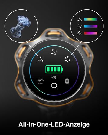 Бездротовий акумуляторний пилосос 45000 Па/550 Вт/65 хв, об'єм 1,6 л з дисплеєм, антизаплутувальною насадкою, самостійне стояння, док-станція на стіні, 8-шарова фільтрація, тиха робота, для шерсті тварин/килимів/твердих підлог/автомобіля, блакитний