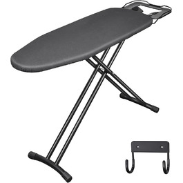 BBTEQEKN Height-Adjustable Deluxe Ironing Board, size 140 x 38 cm, foldable extra-wide ironing board with hook, ironing board made of thick steel suitable for most steam irons (Black)