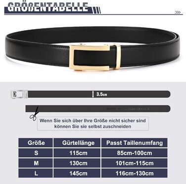 Чоловічий шкіряний ремінь JasGood з автоматичною пряжкою, регульований, без дірок, ширина 35 мм (06-чорний, 130 см, обхват талії 101-115 см)