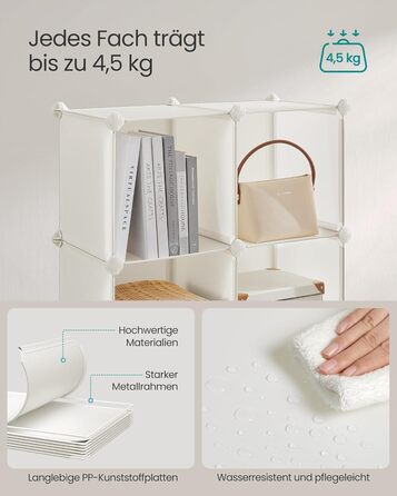 SONGMICS Regal System, Shoe Rack, Set of 16 Cubes, Plastic Closet Organizer with Doors, Modular Shelf, Storage for Clothes, Shoes, and Books, Easy Assembly, LPC443G01 (16 Cubes (123B x 123H cm), Cream White)