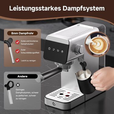 AMZCHEF Siebträgermaschine 20 Bar with LED Display Home 2-in-1 Espresso Machine with 1.2L Detachable Tank for Home Gifts, Compact Stainless Steel Latte Machine, 1350W