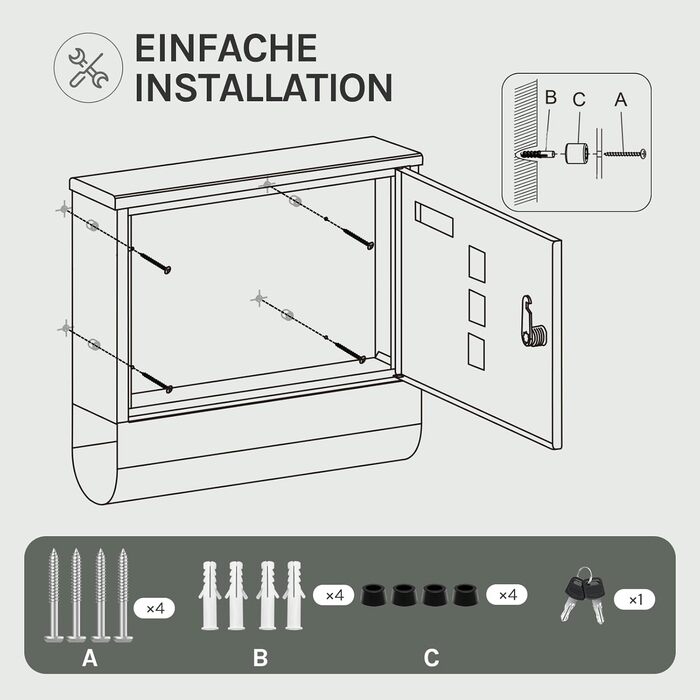 Поштовий ящик WOLTU з газетницею, оглядовим вікном та табличкою для імені, настінний, замиканий (2 ключі), сучасний дизайн, чорний (30,5x33,5x9 см)