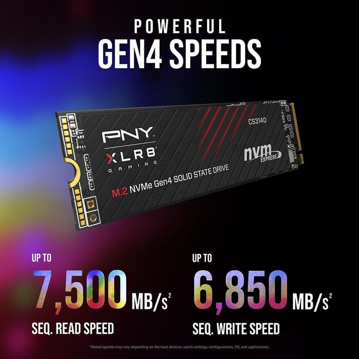 SSD PNY XLR8 CS3140 M.2 NVMe Gen4 x4 1TB - Внутрішній SSD накопичувач, 7500 МБ/с (читання), 5650 МБ/с (запис)