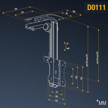 Кронштейн для телевізора стельовий поворотний RICOO 13-32 дюйми VESA 100x100 для плоских, Smart OLED та вигнутих телевізорів