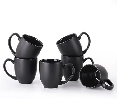 DOWAN Coffee Mug Set, 6 x 470ml Large Porcelain Coffee Mugs, Mugs with Handle, Matte Ceramic Mug for Coffee, Tea & Hot Chocolate, Black Coffee Cup Set