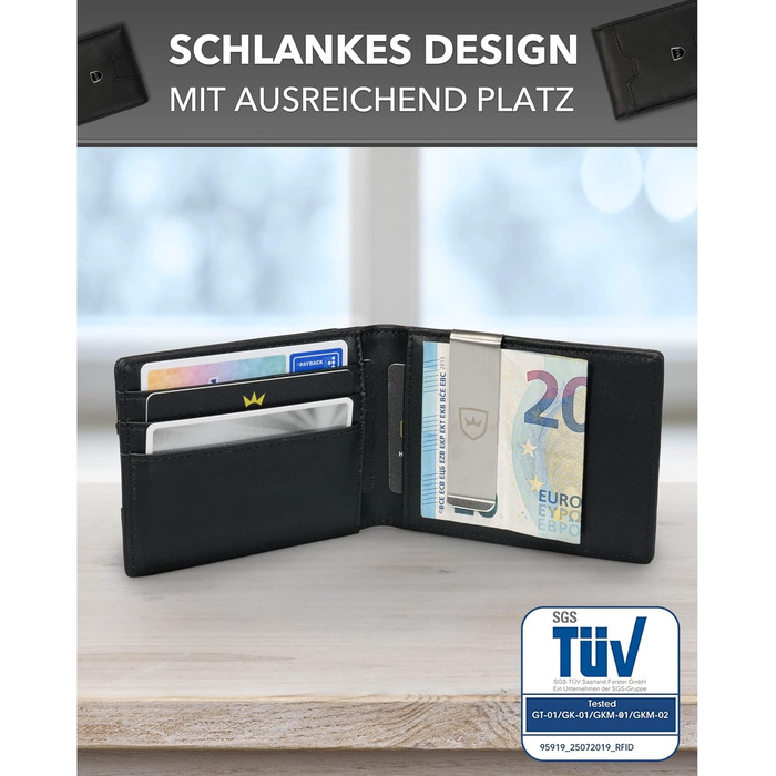Kronenschein® Slim Wallet with Coin Pocket & RFID Protection | Wallet for Men & Women Small | Cardholder with Money Clip | Mini Wallet | Card Case | Card Wallet | Credit Card Holder