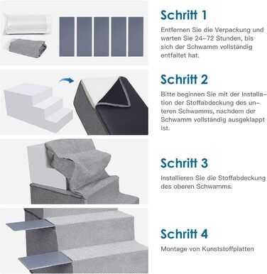 Myiosus Dog Stairs for Small Dogs, 2 Steps Pet Stairs, Waterproof Dog Steps made of Sponge, Non-Slip Dog Ramp for Sofa Bed, Dog Stairs with Washable Cover, Portable Cat Stairs (Removable 5-Step Dog Stairs, Grey)