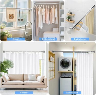 Регульована телескопічна штанга DEWEL 70-120 см (без свердління) для штор та душової кабіни, срібна