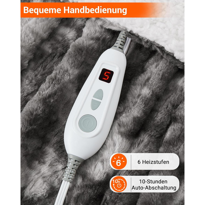 Електрична ковдра LinTimes з автовимкненням, 6 температурних режимів, 180 x 130 см, сіра