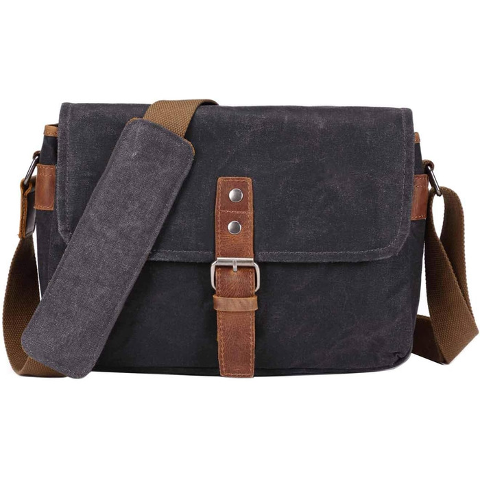 Сумка-переноска для камери Neuleben з відділенням для камери, vintage, маленька, на плечі, з канвасу для жінок/чоловіків, воскована канвас, зелена (темно-сіра)