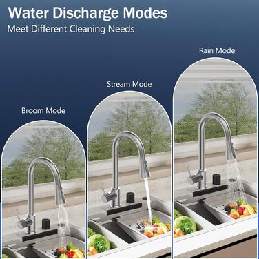 Кухонний змішувач SREWOHS PRO з висувним виливом, 360° обертання, 4 режими розпилення, однорідний, високий вилив, ABS-насадка для кухонної мийки, проста установка (сучасний дизайн)