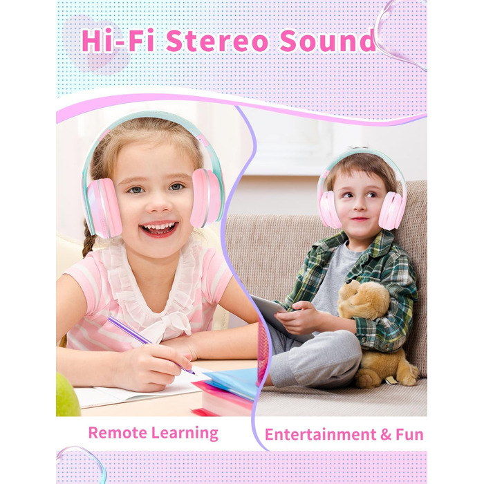 Дитячі навушники Xunpuls Bluetooth Over-Ear з мікрофоном (Рожеві)