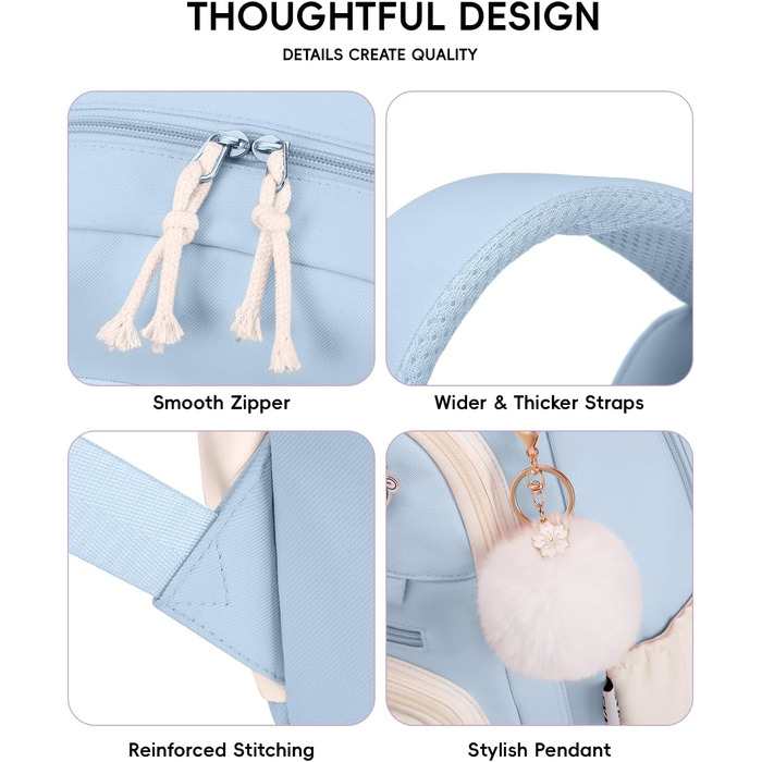 Рюкзак Tanou для дівчаток, шкільний набір: рюкзак, сумка через плече та пенал. Шкільний рюкзак для підлітків, casual, блакитний.