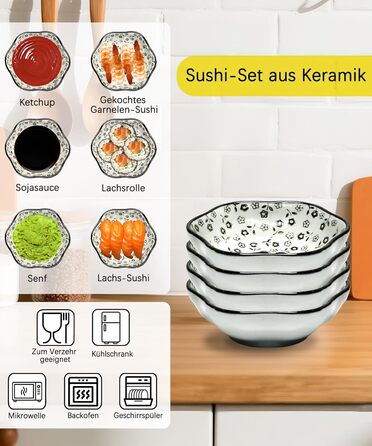 Набір для суші на 4 особи, 12 предметів, кераміка, набір для подачі суші, керамічні соусники, дизайн 'Плюм-квіт', ідеальний подарунок