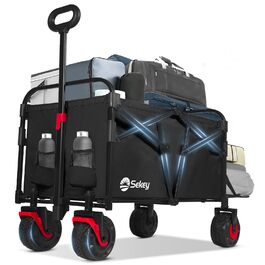 Візок пляжний складаний Sekey Bollerwagen XXL 200кг 155л, чорний - для піску та транспортування речей