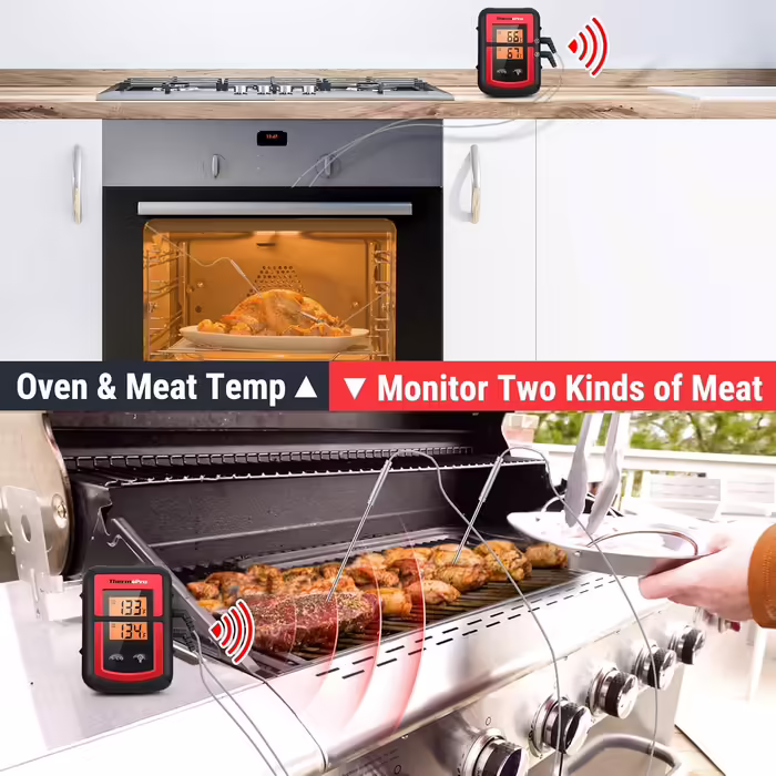 ThermoPro TP08C Digital Kitchen Thermometer Wireless Meat Thermometer with 2 Probes Cooking Thermometer Oven Thermometer Kitchen Timer for BBQ Cooking Grilling Oven