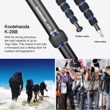 Штатив Koolehaoda з алюмінію з кульковою головкою K-09 для DSLR-камер, максимальна висота 175 см (K-288+M3)