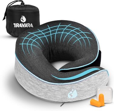 Подушка для шиї TRAVARA - Memory Foam - для подорожей літаком та автомобілем. Сіра подушка-воротник для комфортних тривалих поїздок.