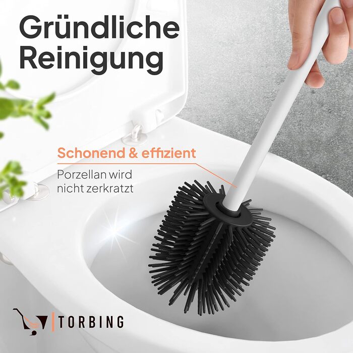 Торбінг - щітка для унітазу з нержавіючої сталі та силікону, елегантний дизайн, щітка для туалету з ефектом лотоса (Pearl White Matt)