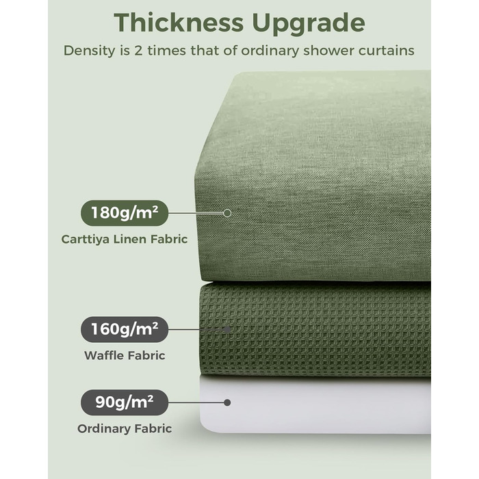 Штора для душу 180x180 см льон, зелена - водонепроникна, з антигрибковим покриттям, з утяжеленим краєм, з кільцями (1 шт)
