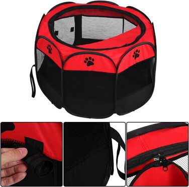 Клітка-манеж для домашніх тварин, автоматична, складна, знімний дах, для собак та котів, сітчаста тканина, захист від сонця, червона, 81 x 45 см