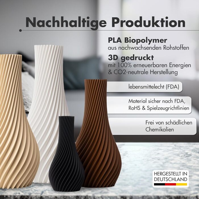 Ваза NATUMO Design 'Longi' – сучасна декоративна ваза з міцного пластику, 18 см, бежева